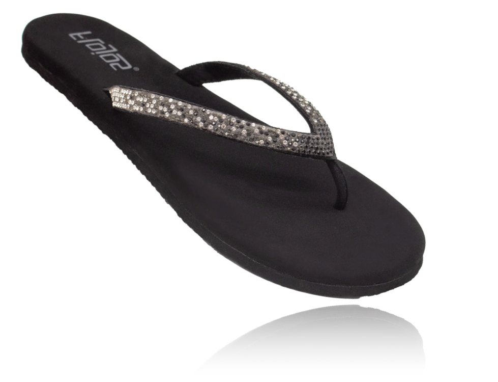 Flojos Rhinestone Strap Thong Sandal - Spark - Black (232)